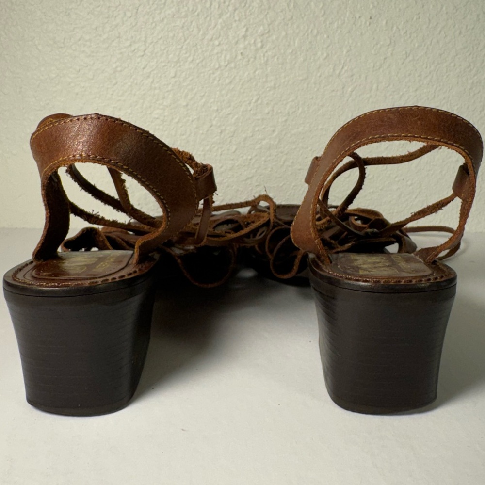 Vintage BCNY International Brown Leather Sandals Ankle Straps Gold Details - Picture 7 of 9